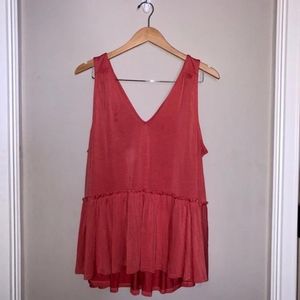 Coral Peplum Sleeveless Top